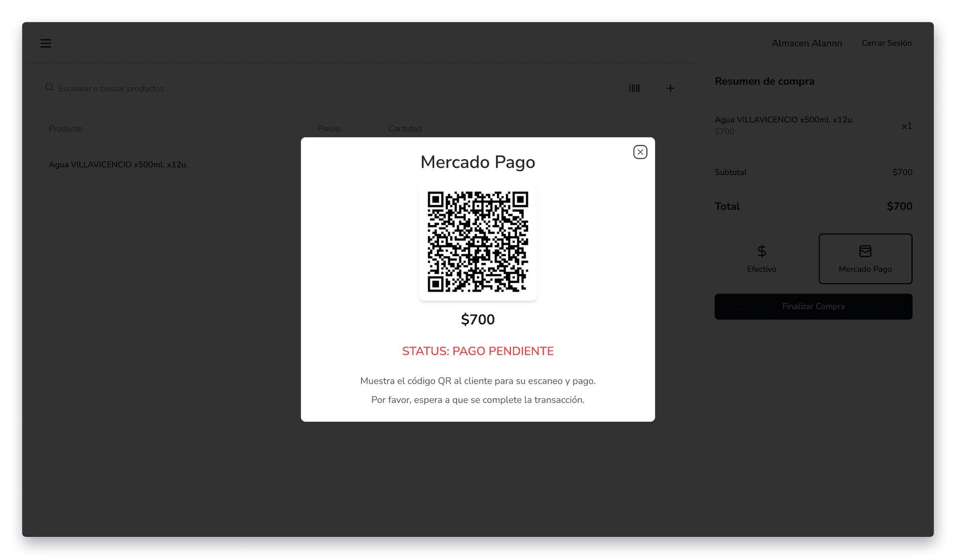 Pantalla de configuraciones de integración para pagos con QR en Tienda Data